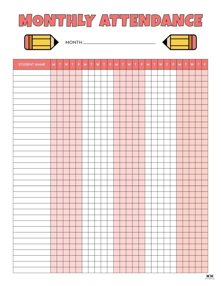 Attendance Sheets 52 FREE Printables Printabulls