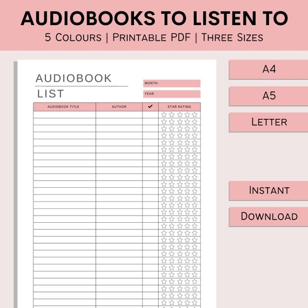 Audio Book Tracker Template Etsy