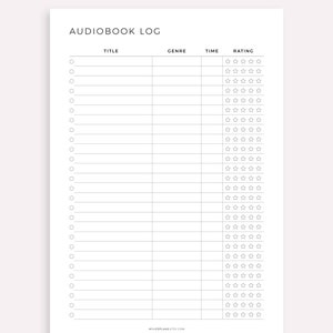 Audiobook Log Printable Audiobook Tracker Journal Book Lovers