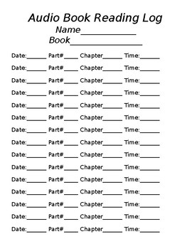 Audiobook Reading Log By Krista Crowley Teachers Pay Teachers