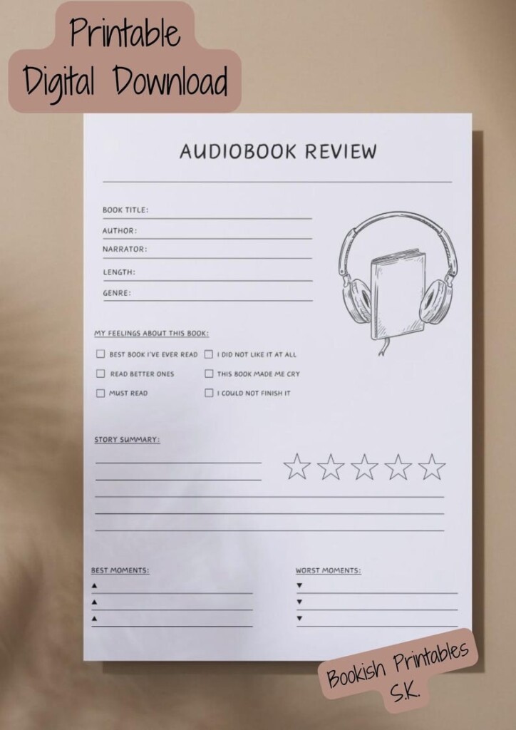 Audiobook Review Printable Audiobook Review Printable Template Book 