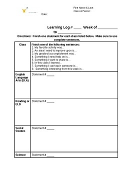 AVID Learning Log By Middle School Love Teachers Pay Teachers