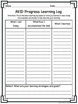 AVID Progress Learning Log Goal Setting Weekly Daily Response Digital