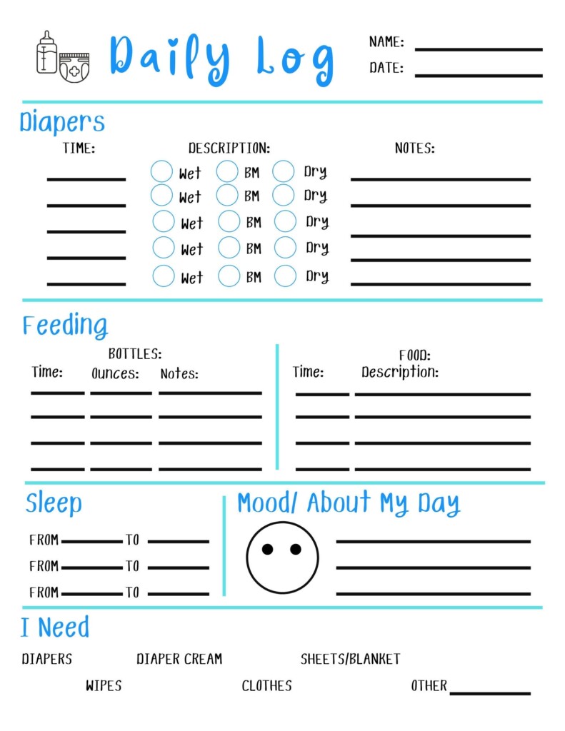Baby 39 s Daily Log Daycare Nanny Printable Digital Download Etsy