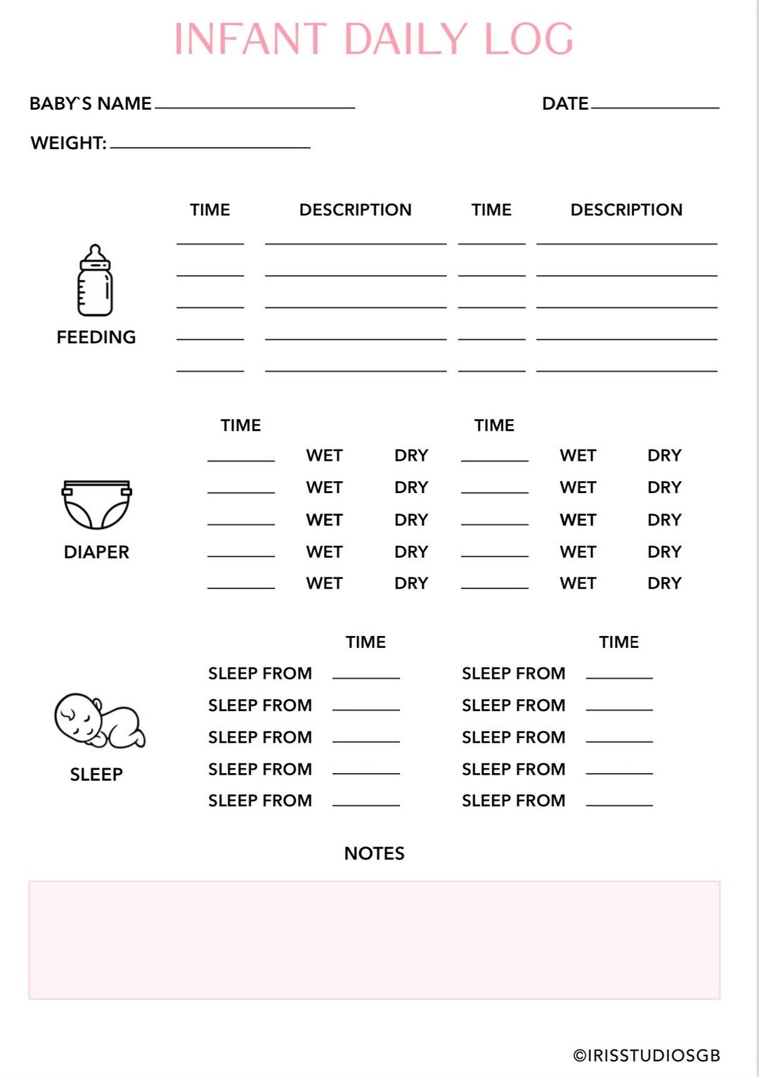 Baby Daily Log Printable baby Sleep Log Baby Care Log Baby