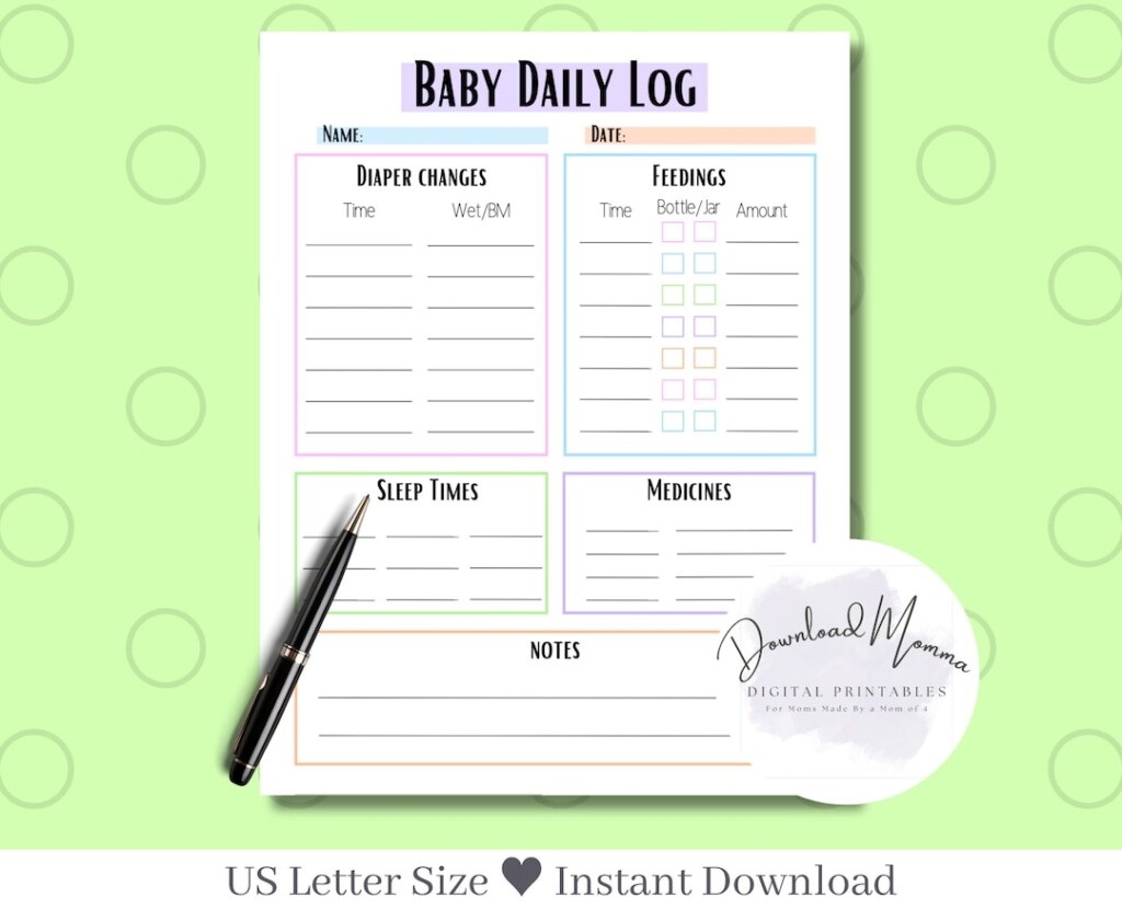 Baby Daily Log Printable Infant Daily Log Printable Baby Etsy