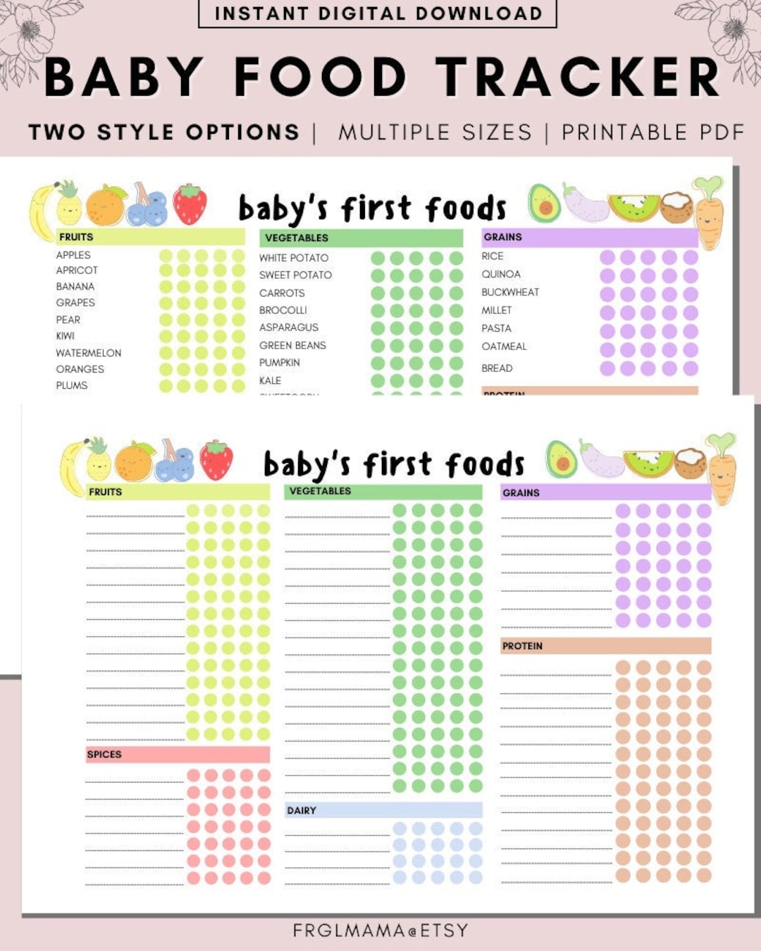 Baby Food Tracker Baby s First Food Checklist Solids Tracker Baby