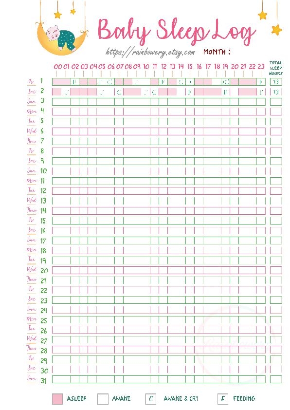 Baby Sleep Log Is Shown In Pink And Green
