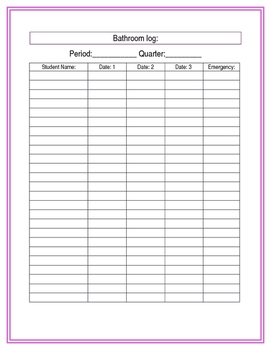 Bathroom Log By Felicia Damion Teachers Pay Teachers