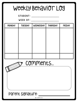 Behavior Log Behavior Chart For Daily Weekly Communication With Parents