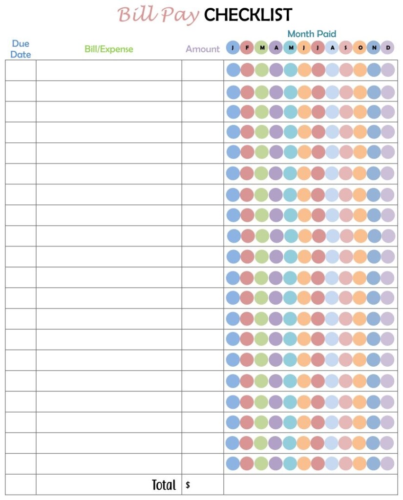 Bill Payment Chart 10 Free PDF Printables Printablee