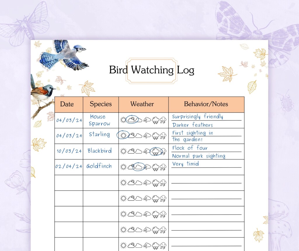 Bird Watching Log Printable PDF Bird Nerd Bird Diary Bird 