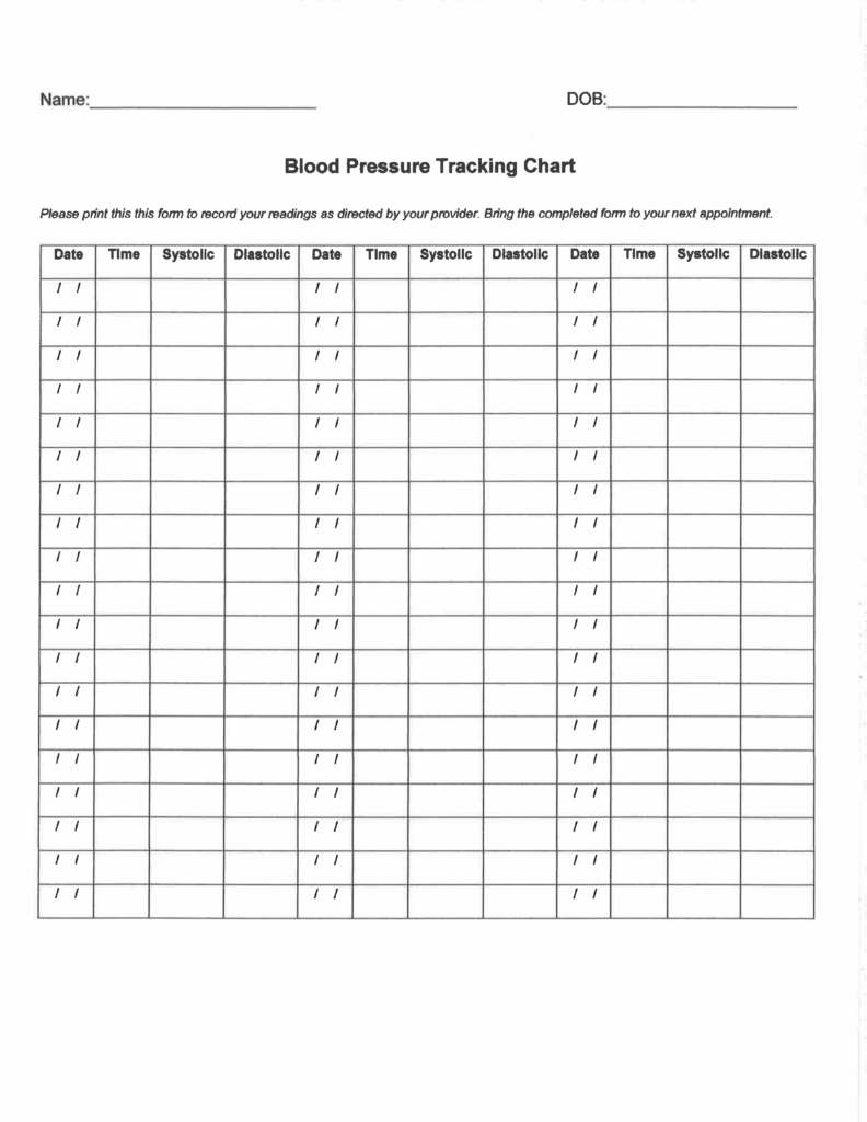 Blank Blood Pressure Chart Printable Pdf