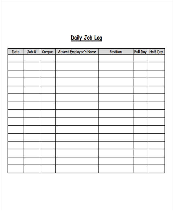 Blank Daily Log Template