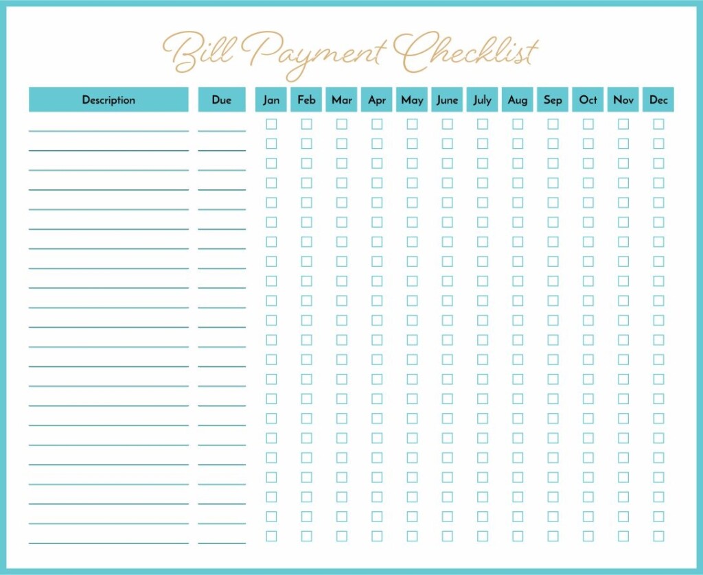 Blank Free Printable Monthly Bill Payment Log
