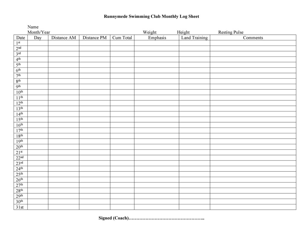 Blank Log Sheet Templates