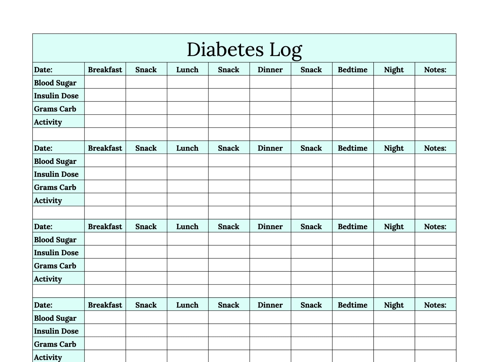 Blood Glucose Log Printable