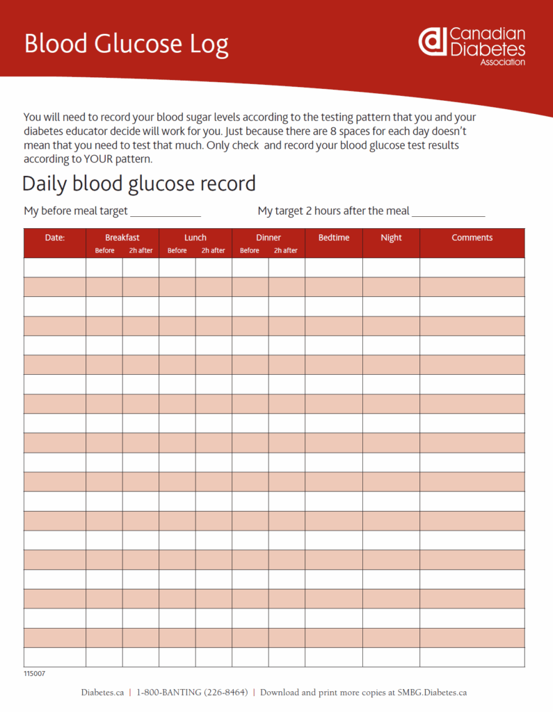 Blood Glucose Logs Printable