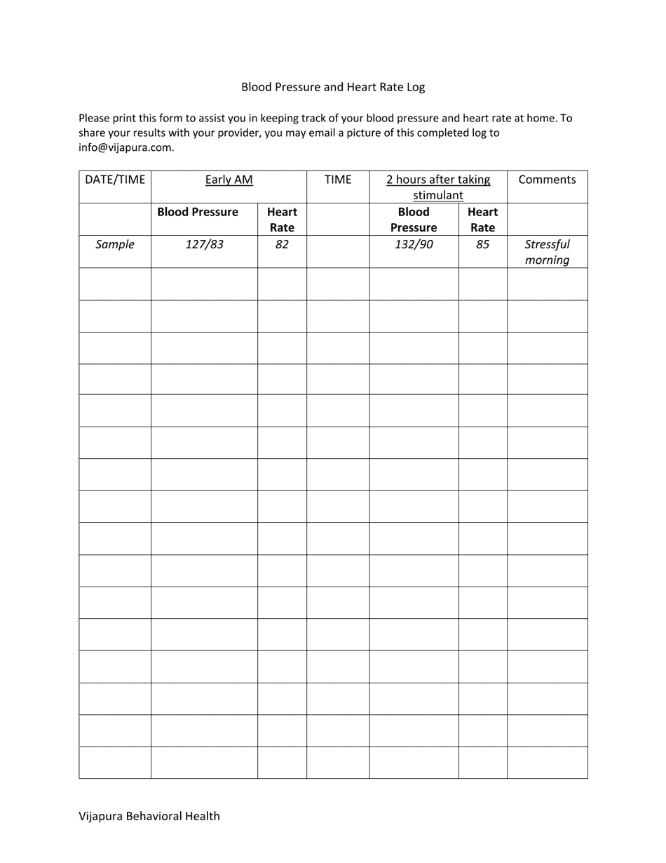 Blood Pressure And Heart Rate Log Download Printable PDF Templateroller