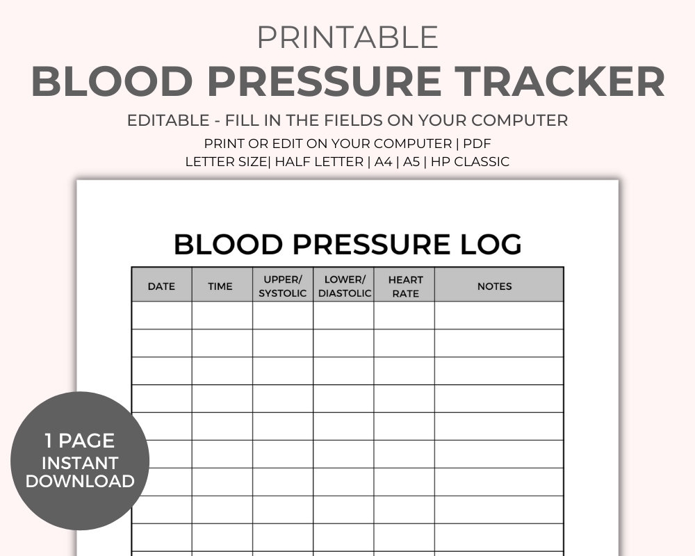 Blood Pressure Chart Printable Instant Download Medical Etsy UK