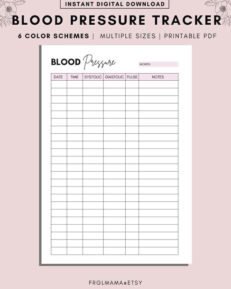 Blood Pressure Log Book Printable High Blood Pressure Etsy Canada