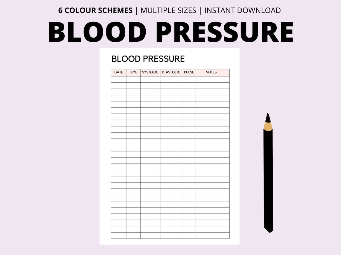Blood Pressure Log Book Printable High Blood Pressure Tracker Medical