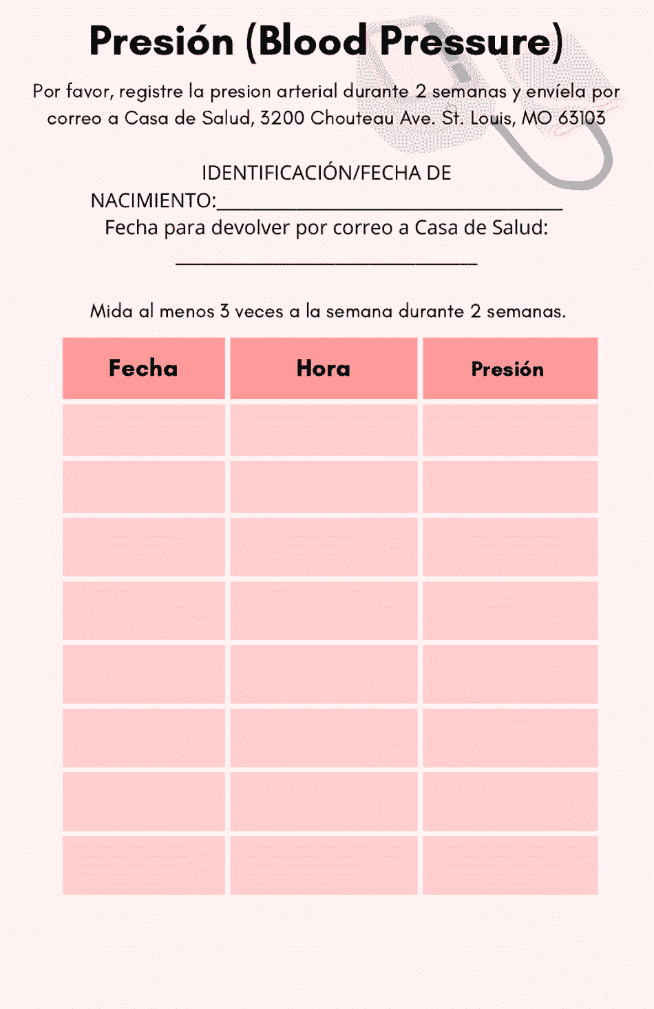 Blood Pressure Log Download Printable PDF Spanish Templateroller