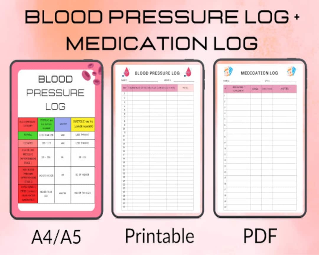 Blood Pressure Log Medication Log Hypertension Tracker Daily Blood
