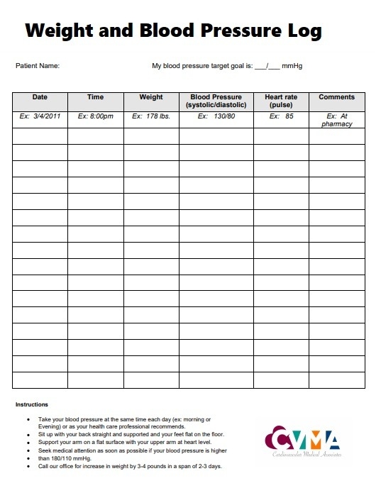Blood Pressure Log Templates 10 Free Printable Word Excel PDF