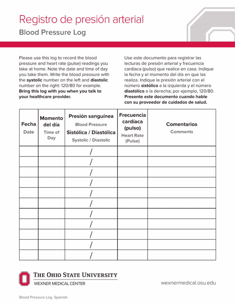 Blood Pressure Log The Ohio State University Wexner Medical Center 