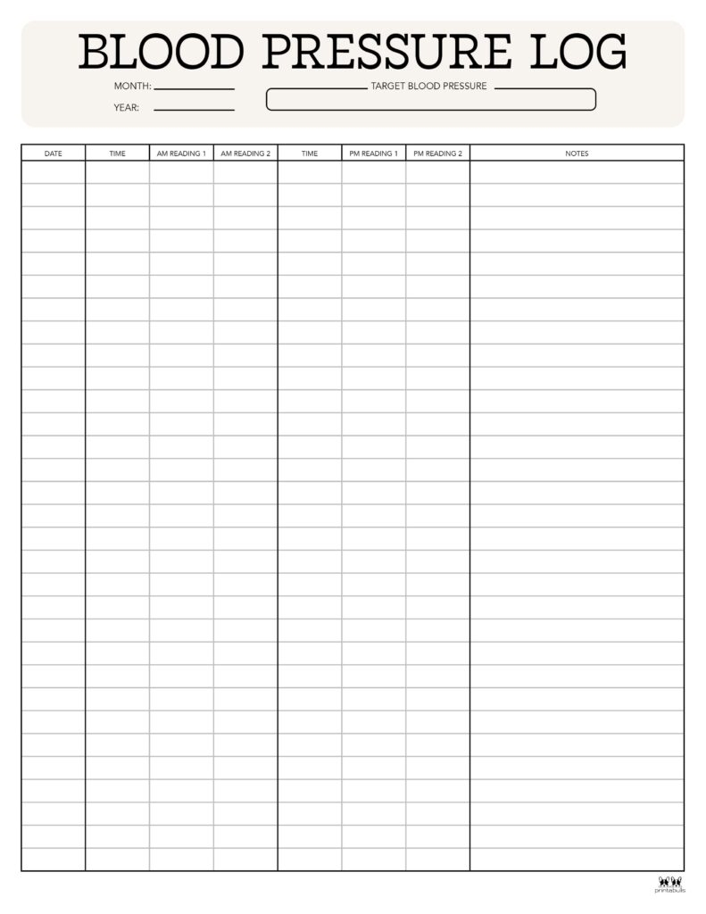 Blood Pressure Logs 25 FREE Printables PrintaBulk
