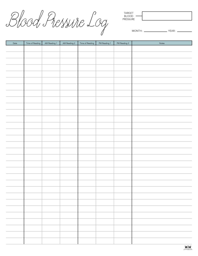 Blood Pressure Logs 25 FREE Printables Printabulls