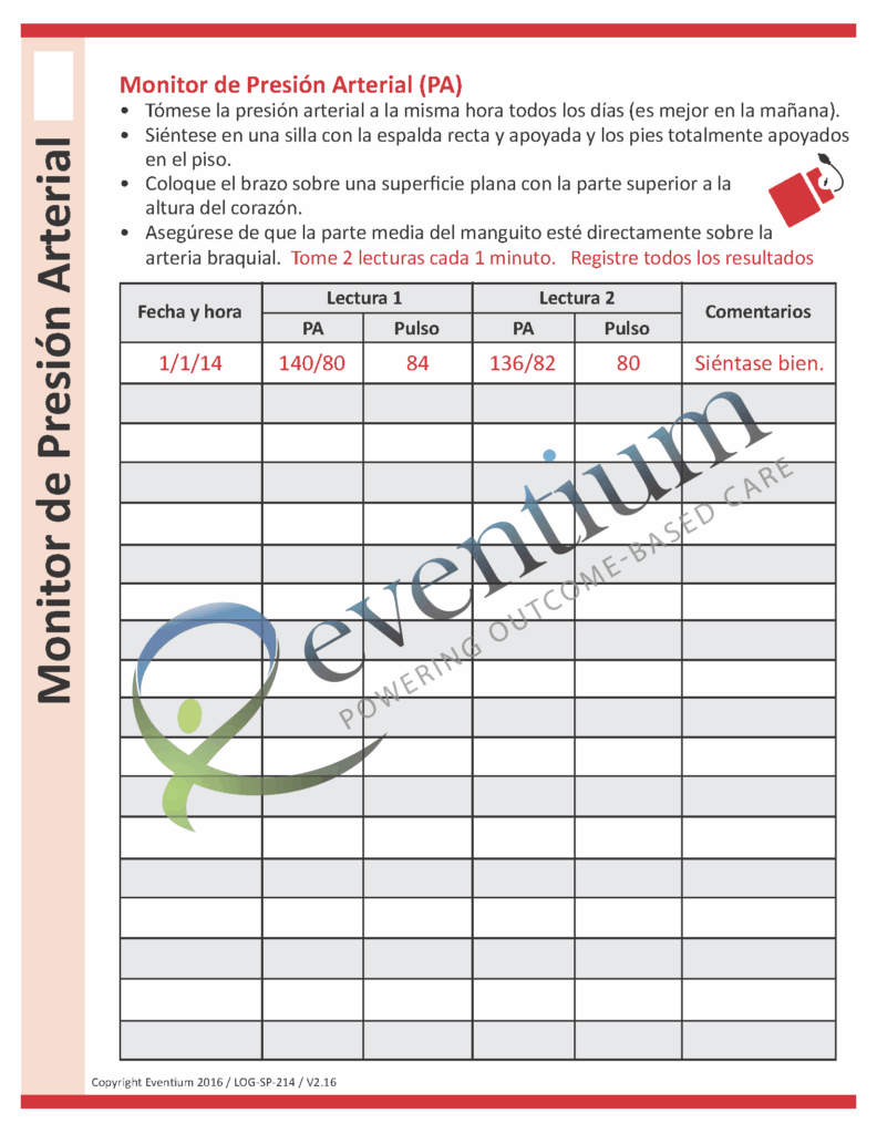 Blood Pressure Tracker Spanish Eventium