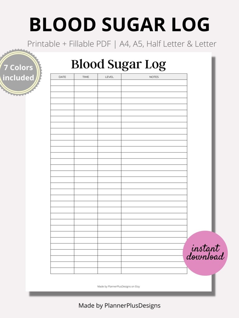 Blood Sugar Log Printable Blood Sugar Tracker Blood Glucose Tracker 