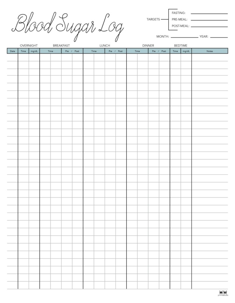 Blood Sugar Logs 25 FREE Logs Trackers Printabulls