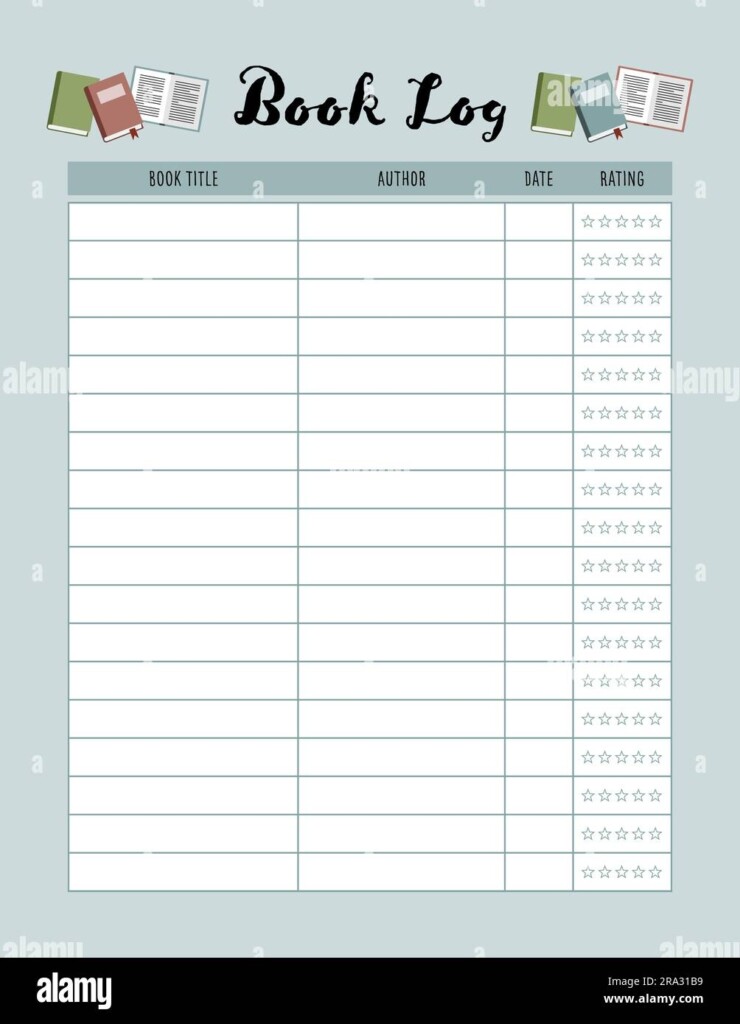 Book Log Printable Page Template For Listing And Reviewing Books Stock 