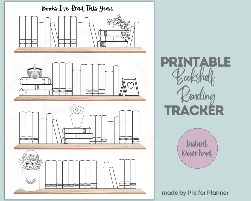 Book Tracker Printable Bookshelf Reading Log Planner Insert Plant Theme 