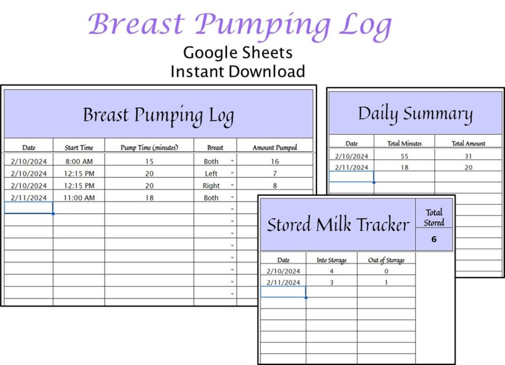 Breast Pumping Log Google Sheets Spreadsheet Exclusive Pumping Tracker 