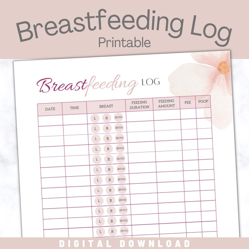 BREASTFEEDING LOG With Diaper Tracker Printable Baby Feeding Etsy