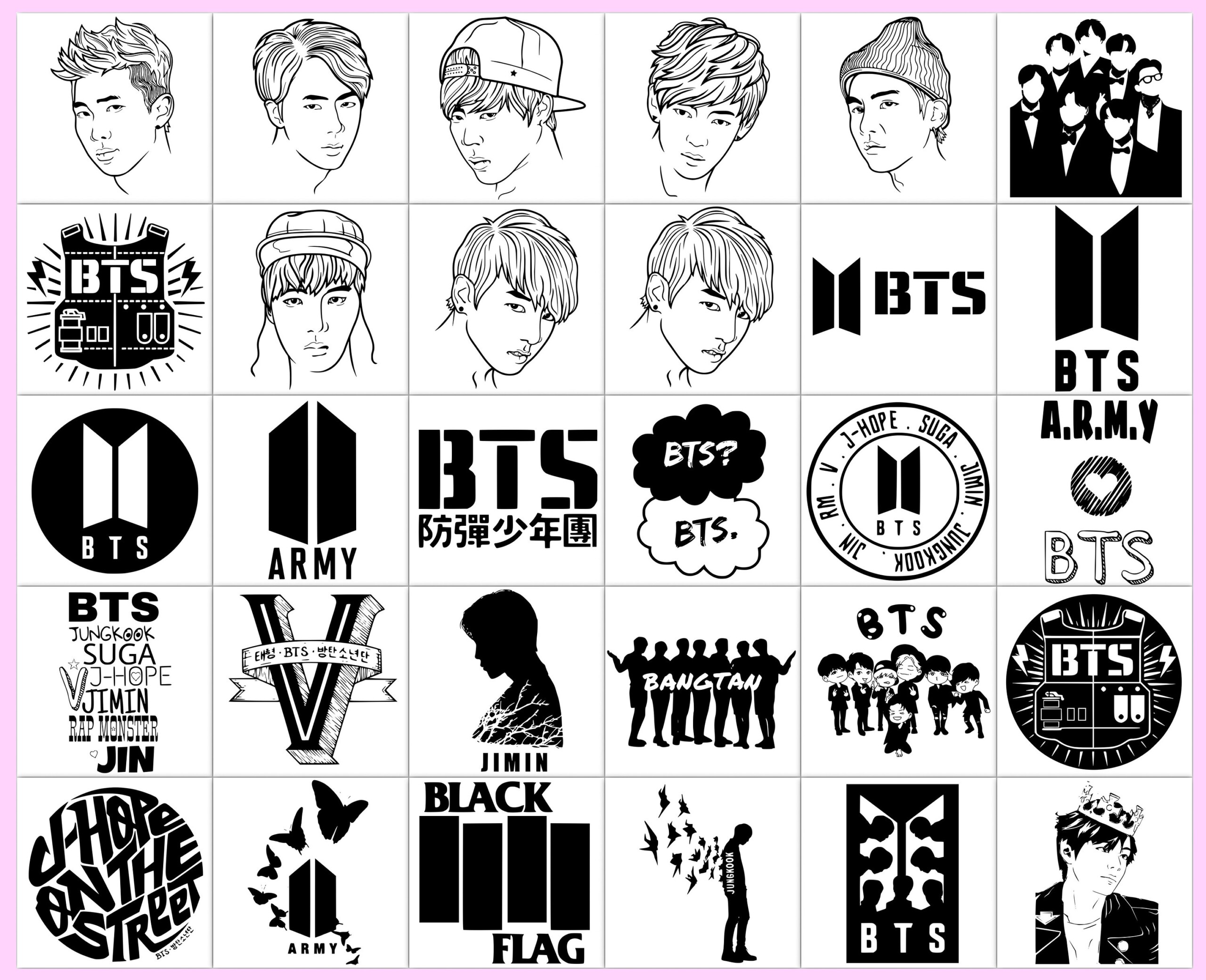Bts Stickers Printable Black And White Printable Word Vrogue co