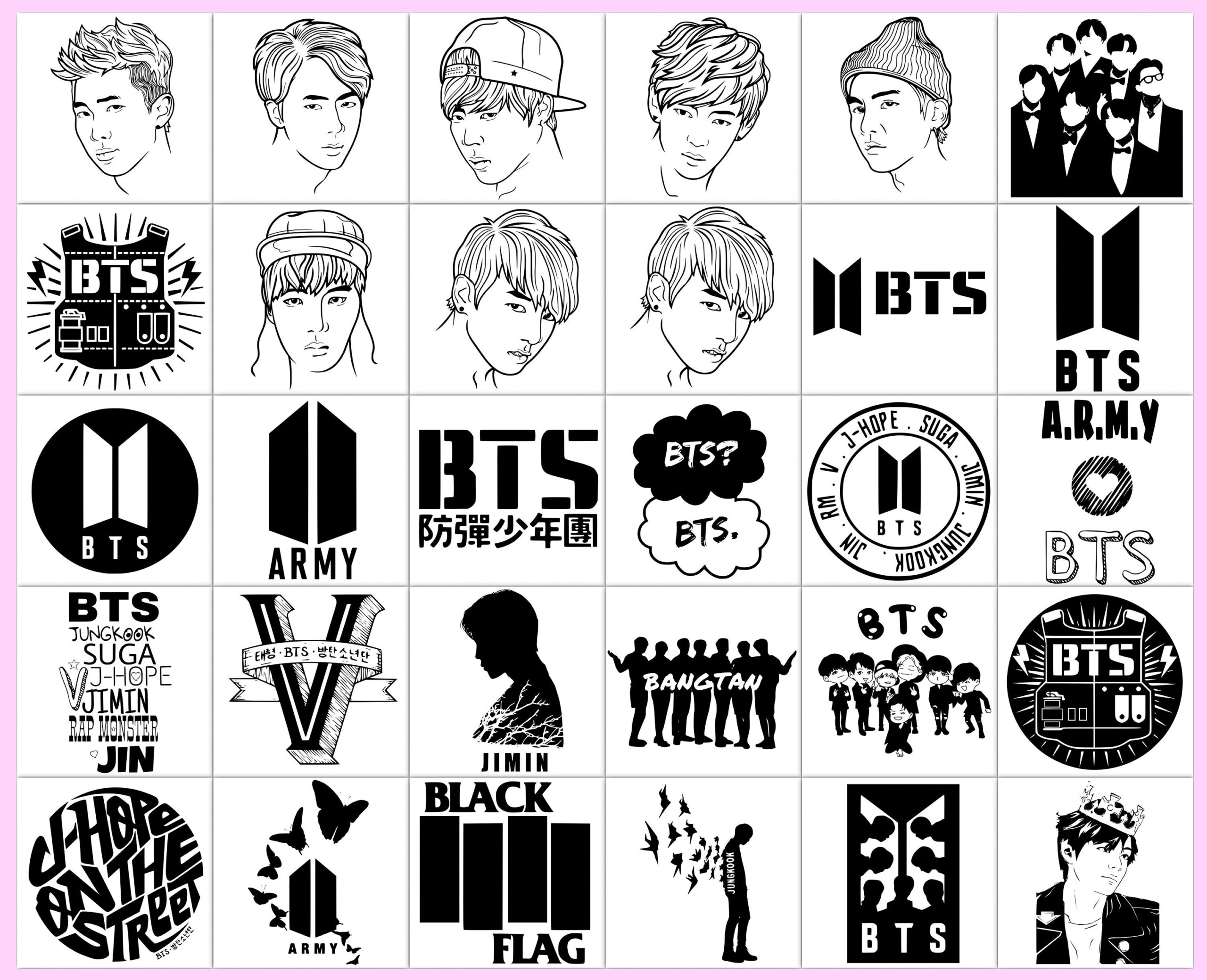 Bts Stickers Printable Black And White Printable Word Vrogue co