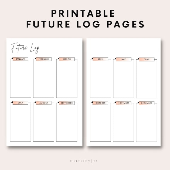 Bullet Journal Printable Future Log Template 12 Months Grid Etsy