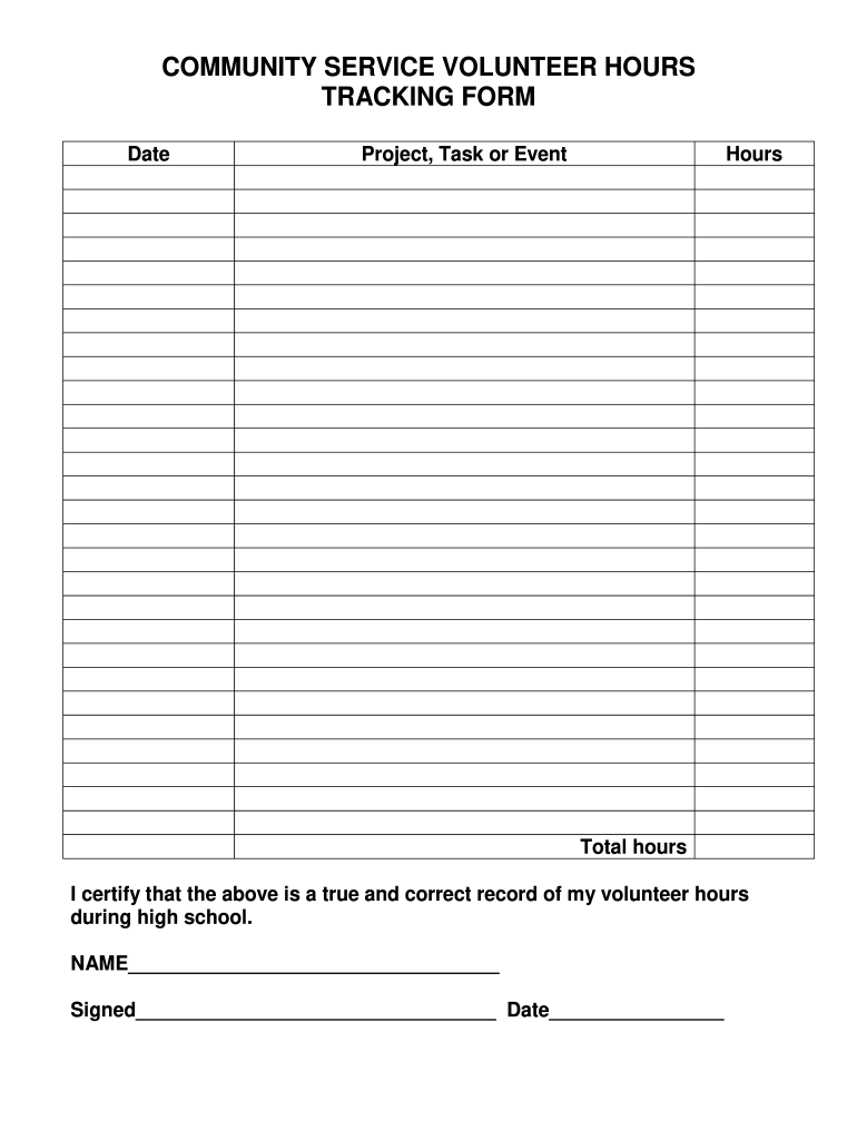 Community Service Log Sheet Print