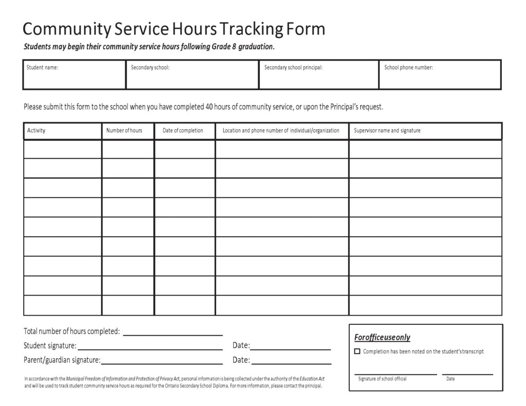 Community Service Log Sheet Printable