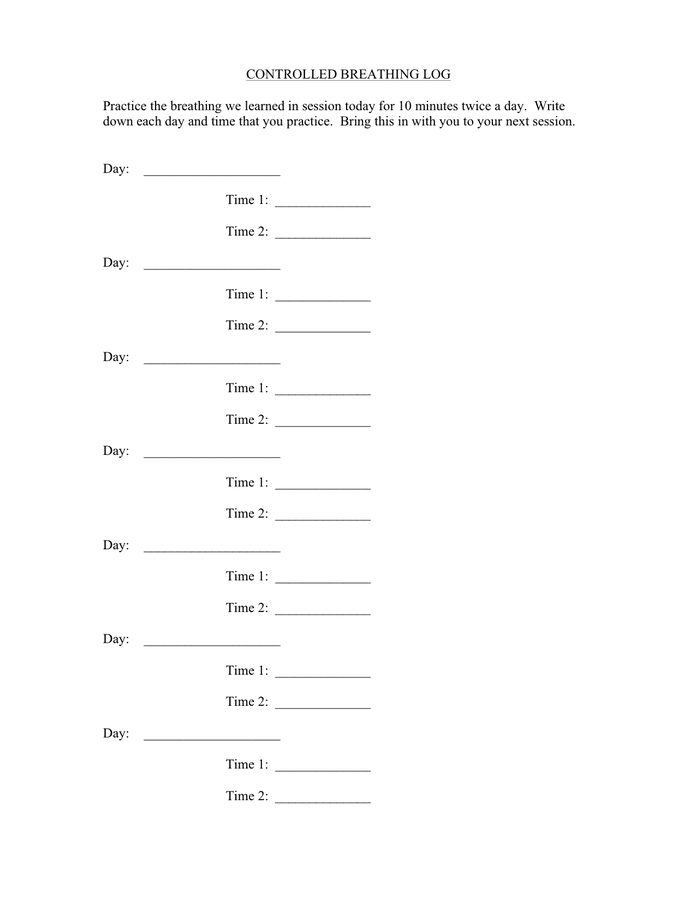 Controlled Breathing Log In Word And Pdf Formats