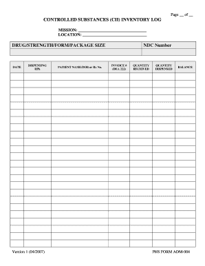 Controlled Substances Inventory Log Fill Online Printable Fillable 