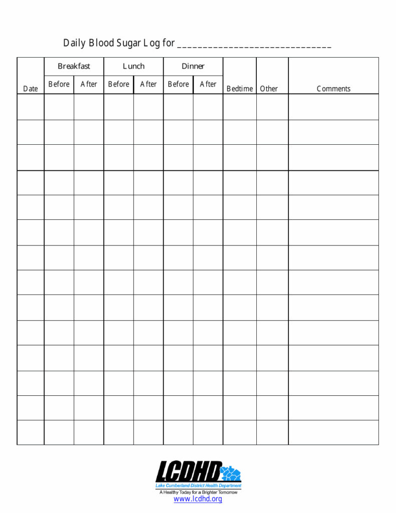 Daily Blood Sugar Log Template Lcdhd Download Printable PDF 