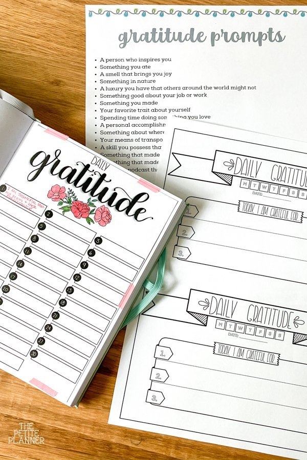 Daily Gratitude Journal Prompts Free Printables The Petite Planner