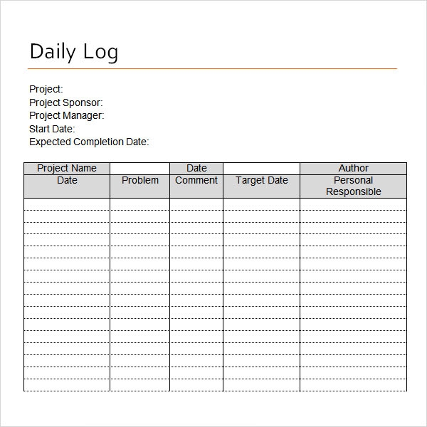 Daily Printable Blank Log Sheet Template Free Printable Download