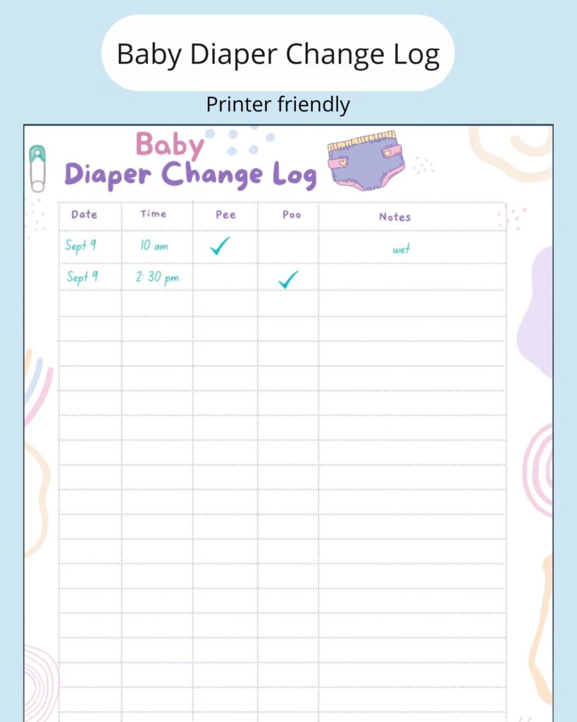 Daycare Printable Diaper Change Log